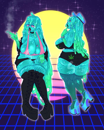 a very curvy slime woman in two different revealing clubbing outfits