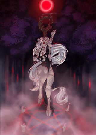 an albino tiefling performing blood magic an albino tiefling performing blood magic